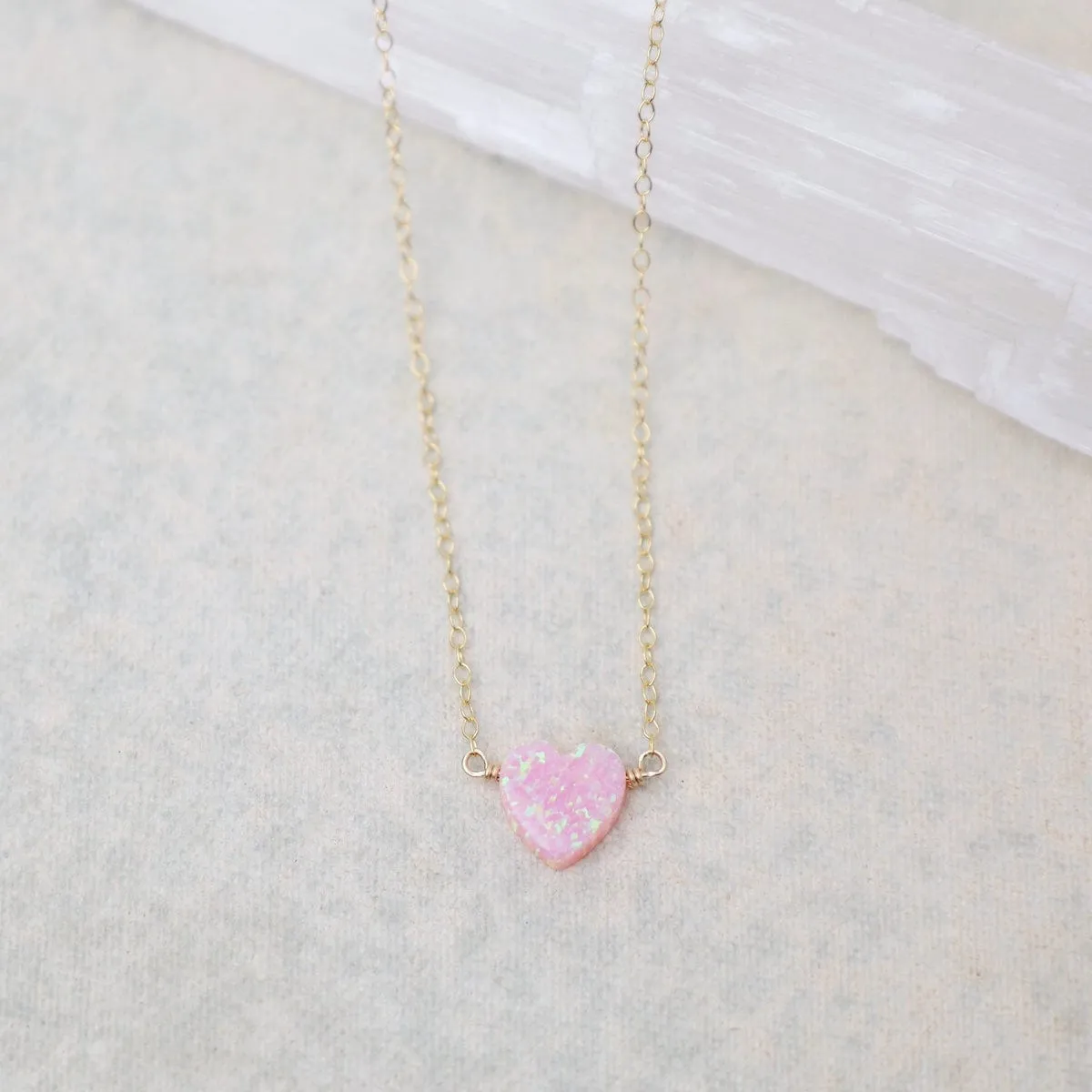 Pink Opal Heart Necklace