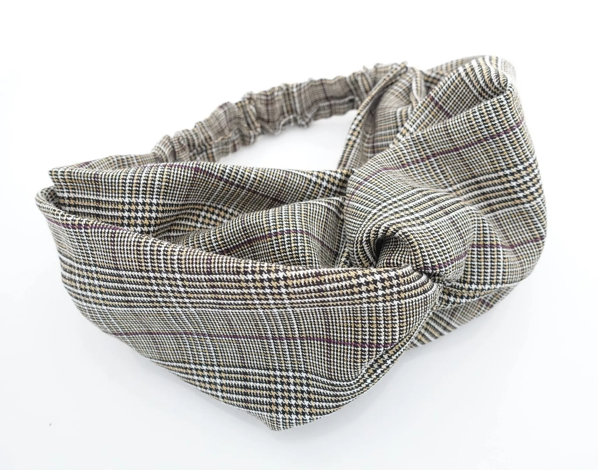 plaid check pattern front x twist fashion headband hair turban