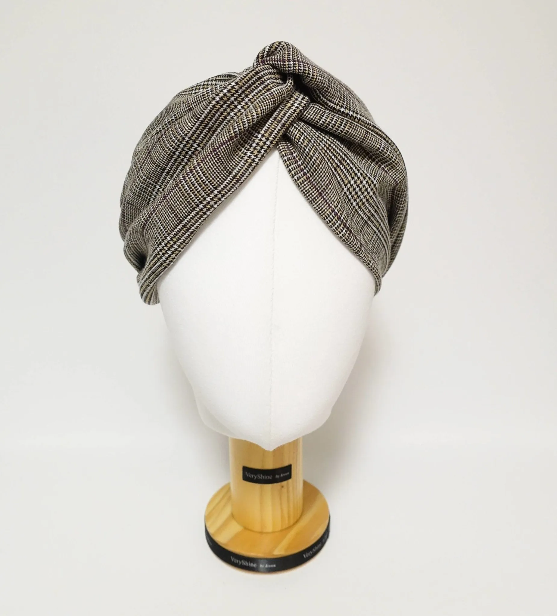 plaid check pattern front x twist fashion headband hair turban