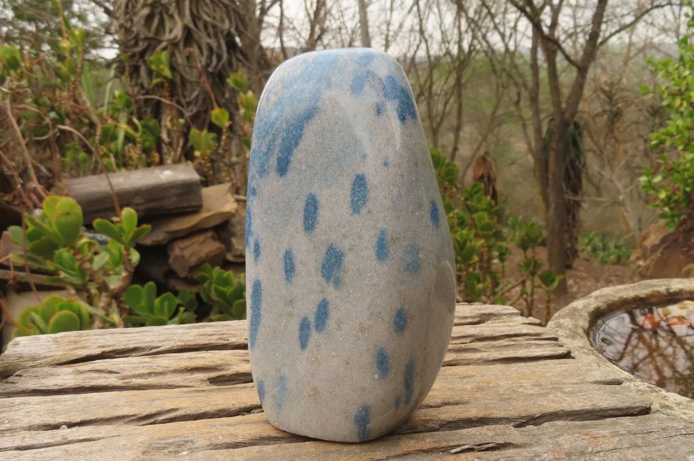 Polished XL Blue Spinel Quartz Standing Free Form x 1 From Madagascar