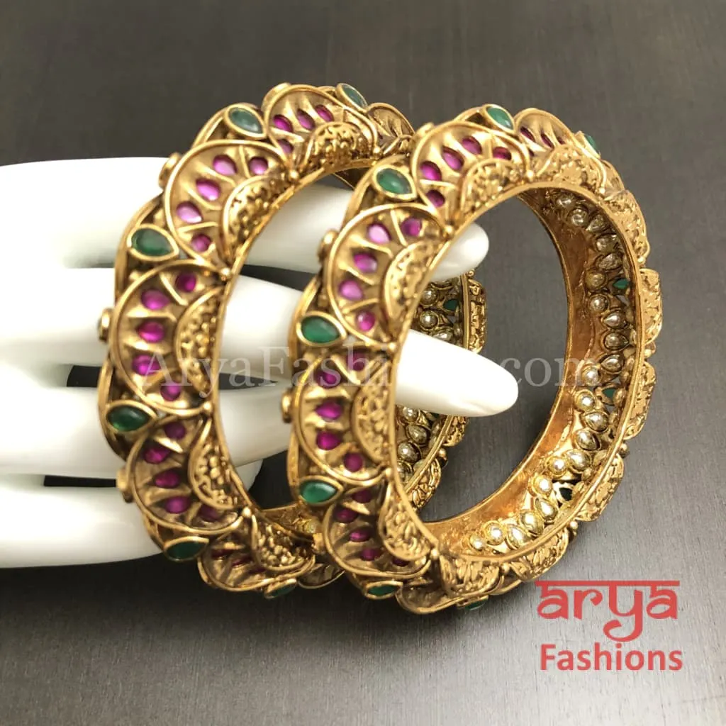 Rajwadi Kundan Ruby Emerald Bridal Bangles