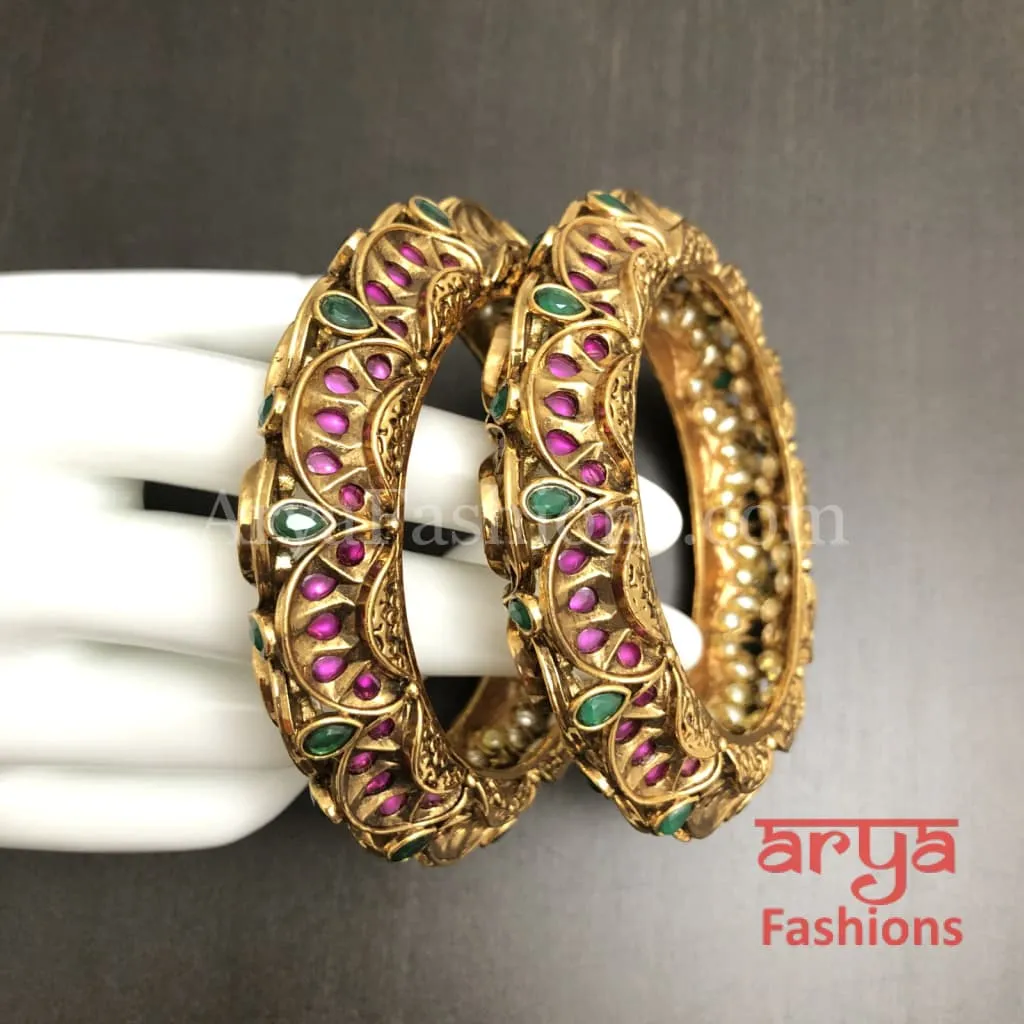 Rajwadi Kundan Ruby Emerald Bridal Bangles