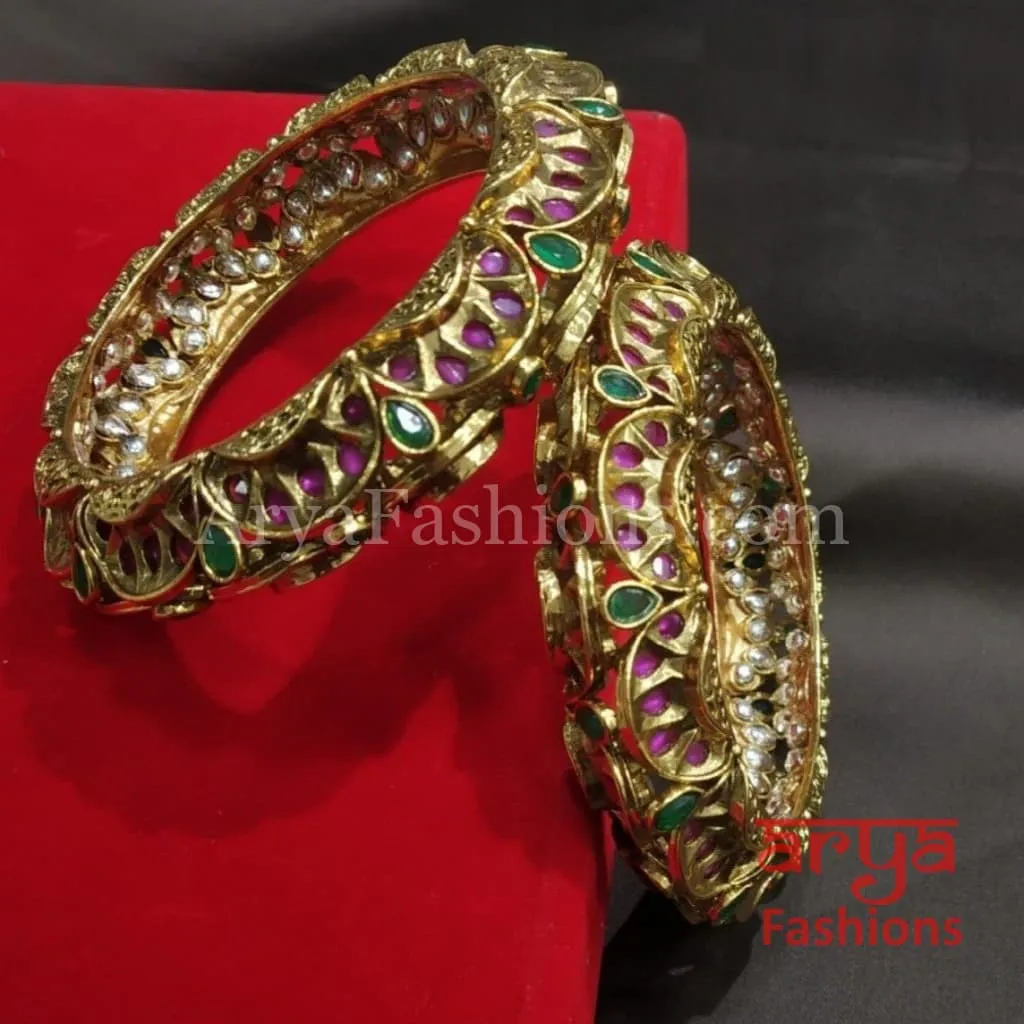 Rajwadi Kundan Ruby Emerald Bridal Bangles