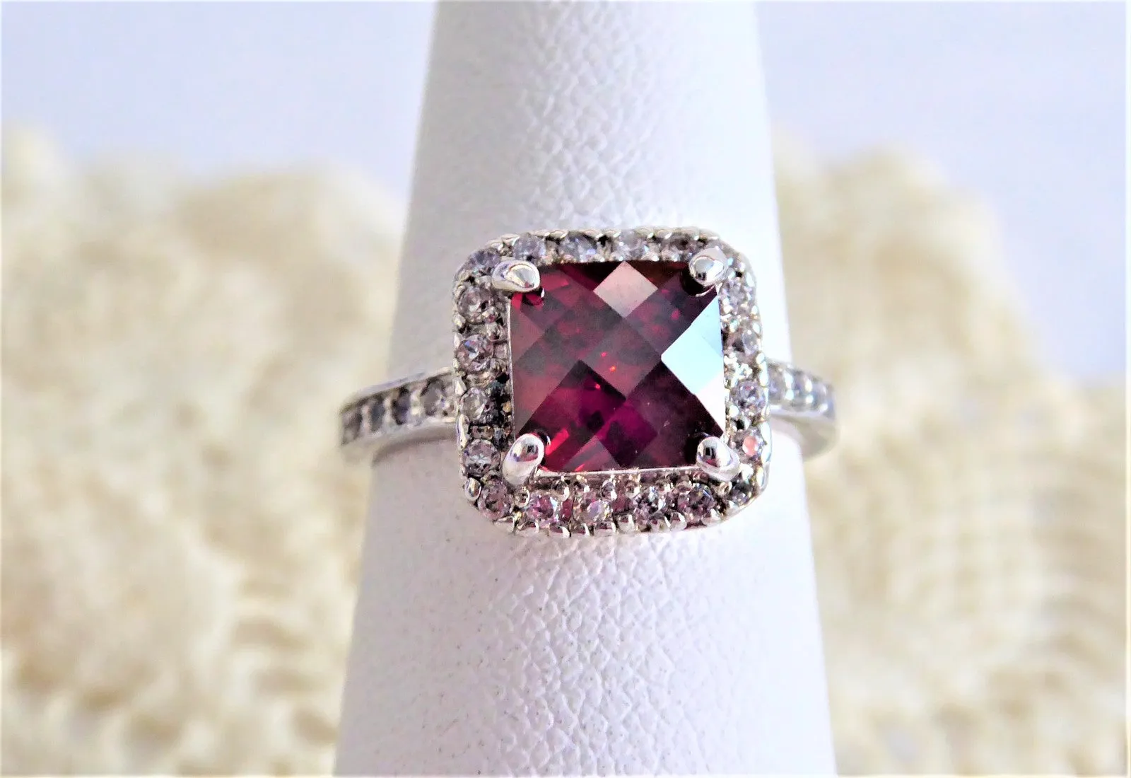 Red Faux Ruby Ring Fancy Cut Dinner Faux Diamonds 1990s Party Fancy Cut Faux