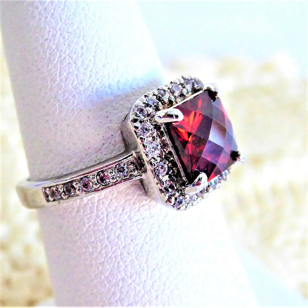 Red Faux Ruby Ring Fancy Cut Dinner Faux Diamonds 1990s Party Fancy Cut Faux