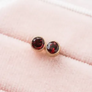 Red Garnet Stud Earrings in 14k Gold, 4mm