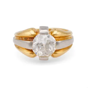 Retro French 2.00 Carat Old European Cut Diamond 18k Yellow Gold Platinum Solita