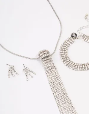 Rhodium Ball Cup Chain Drop Jewellery Set