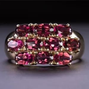 RHODOLITE GARNET COCKTAIL RING NATURAL PINK WIDE BAND 14k YELLOW GOLD 2.5 CARAT