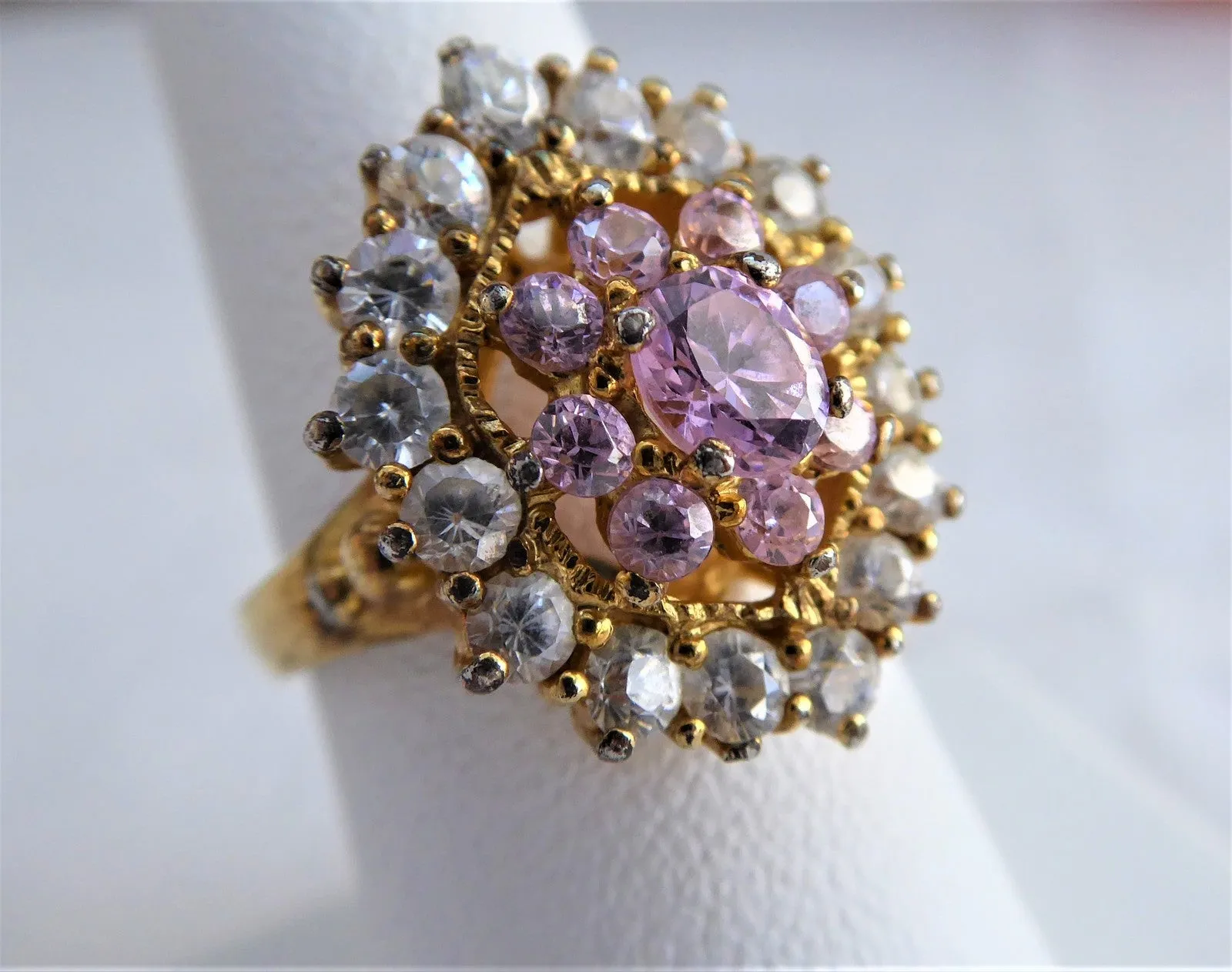 Ring Fancy Pink Cocktail Cluster Ring 925 CZ Crystal Dinner Ring Pink Gold