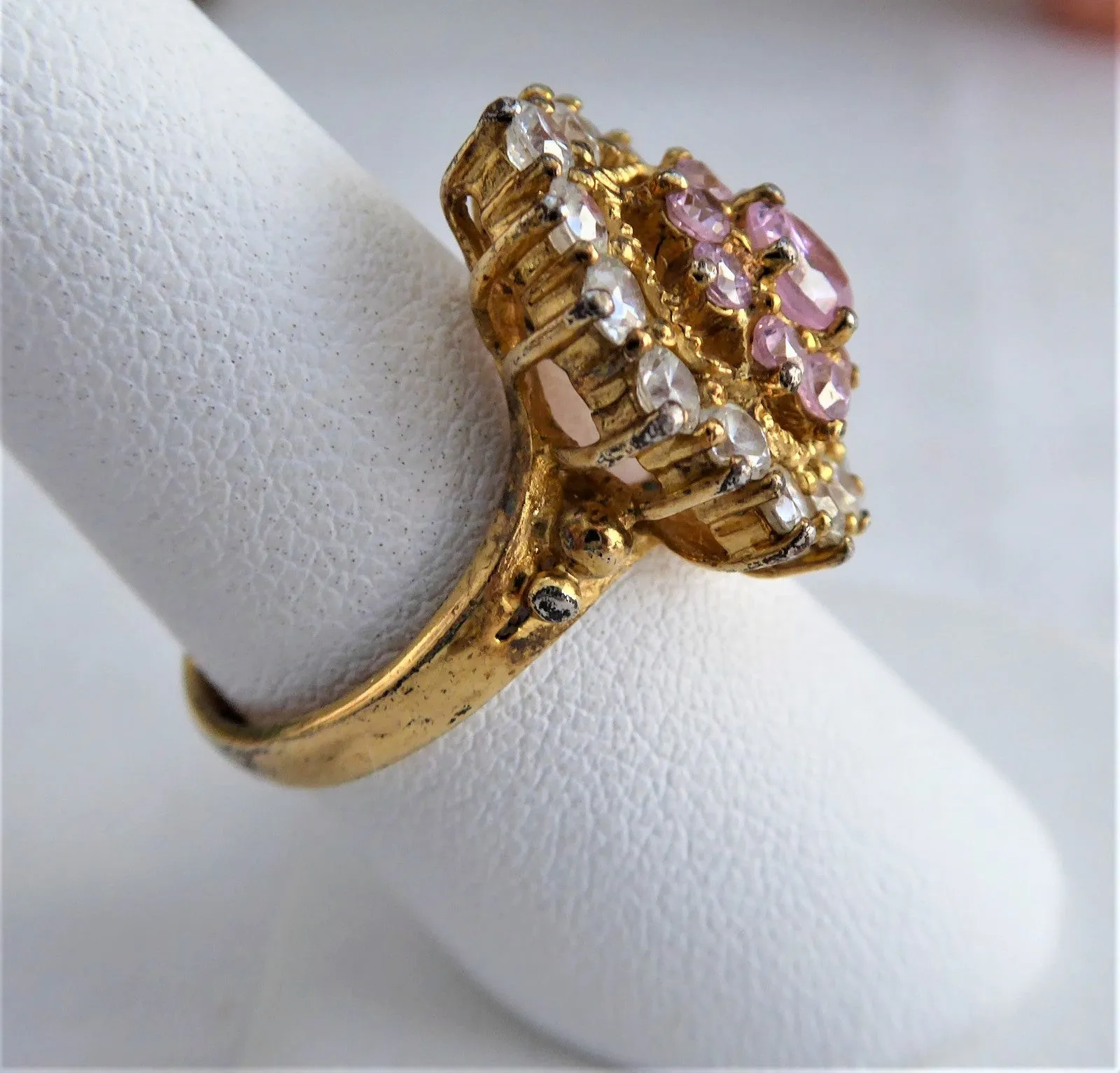 Ring Fancy Pink Cocktail Cluster Ring 925 CZ Crystal Dinner Ring Pink Gold