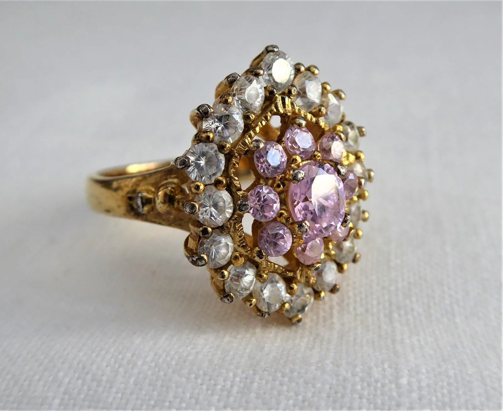 Ring Fancy Pink Cocktail Cluster Ring 925 CZ Crystal Dinner Ring Pink Gold