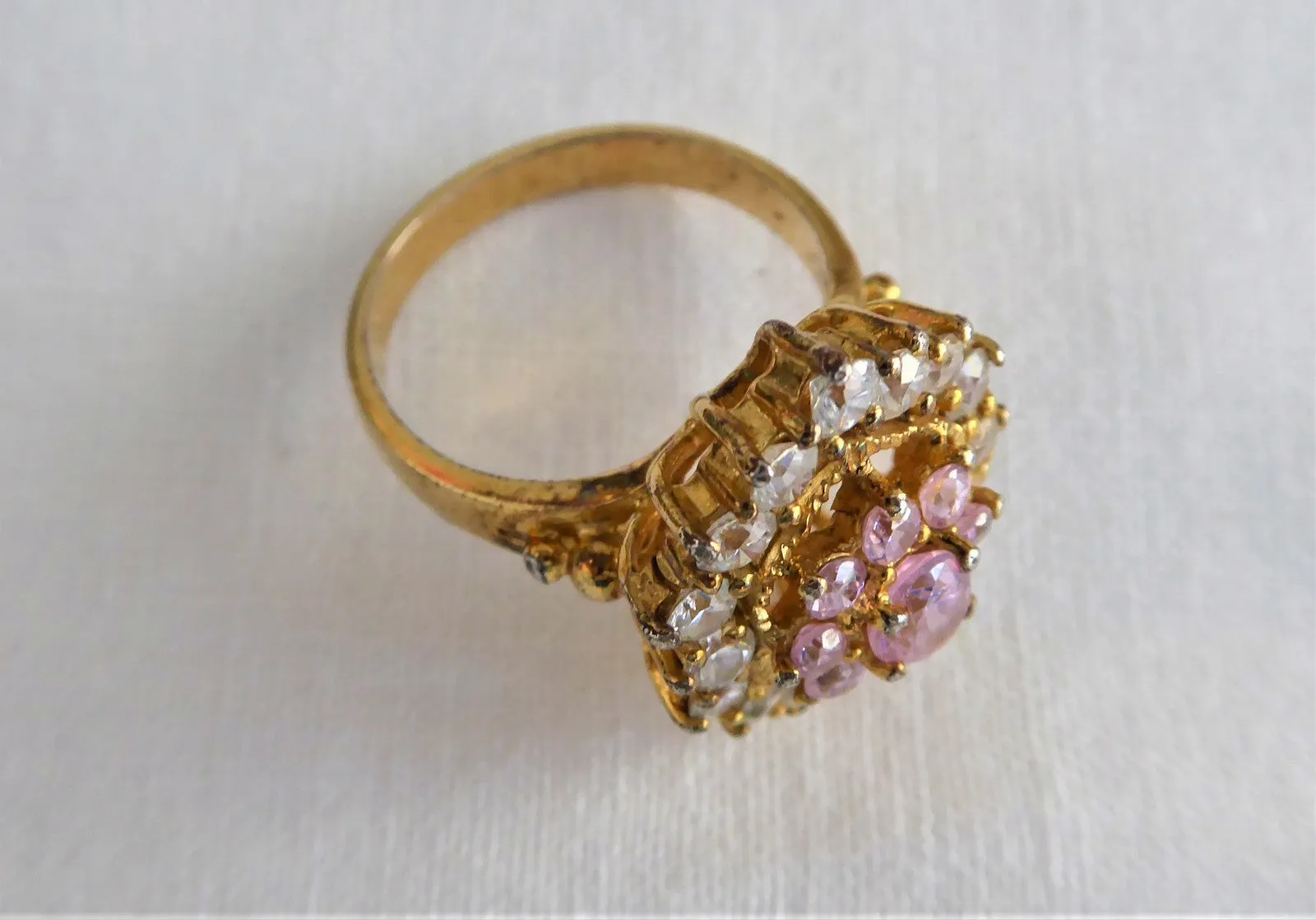 Ring Fancy Pink Cocktail Cluster Ring 925 CZ Crystal Dinner Ring Pink Gold