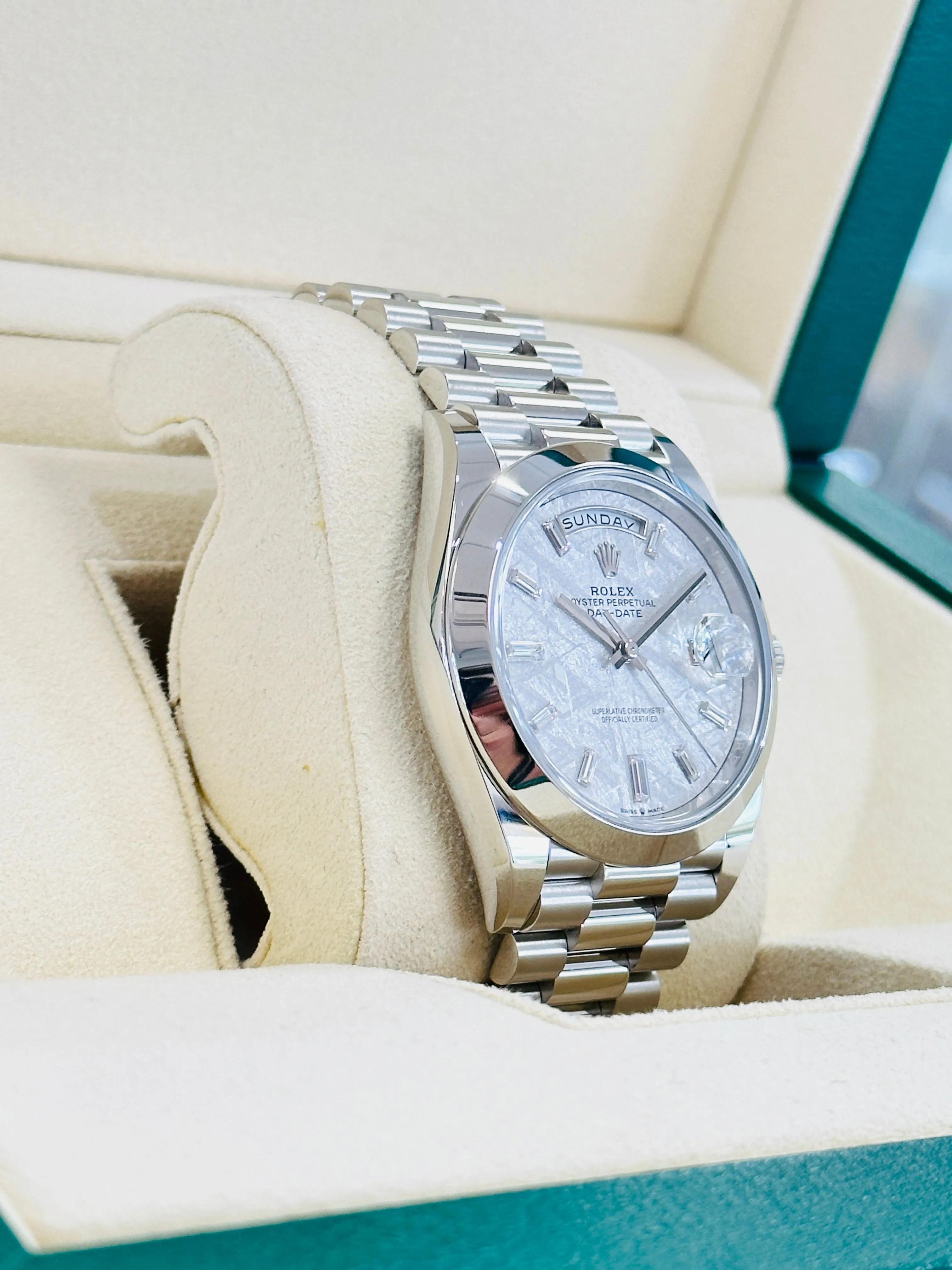 Rolex Day-Date 40 President 228206 Factory Baguette Diamond Meteorite Dial PreOwned