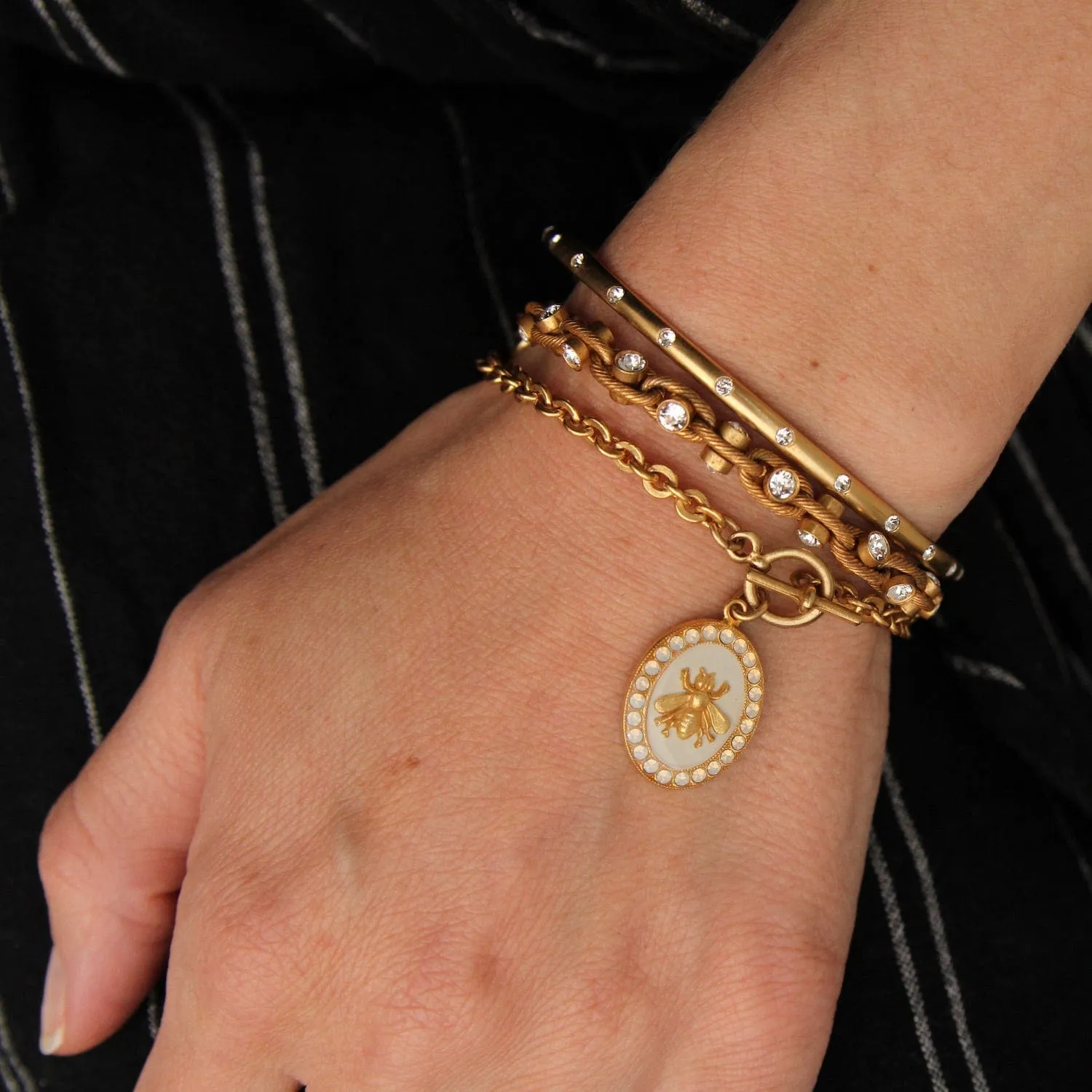 Rolo Link Chain Bracelet with Enamel &  Crystal Bee Charm