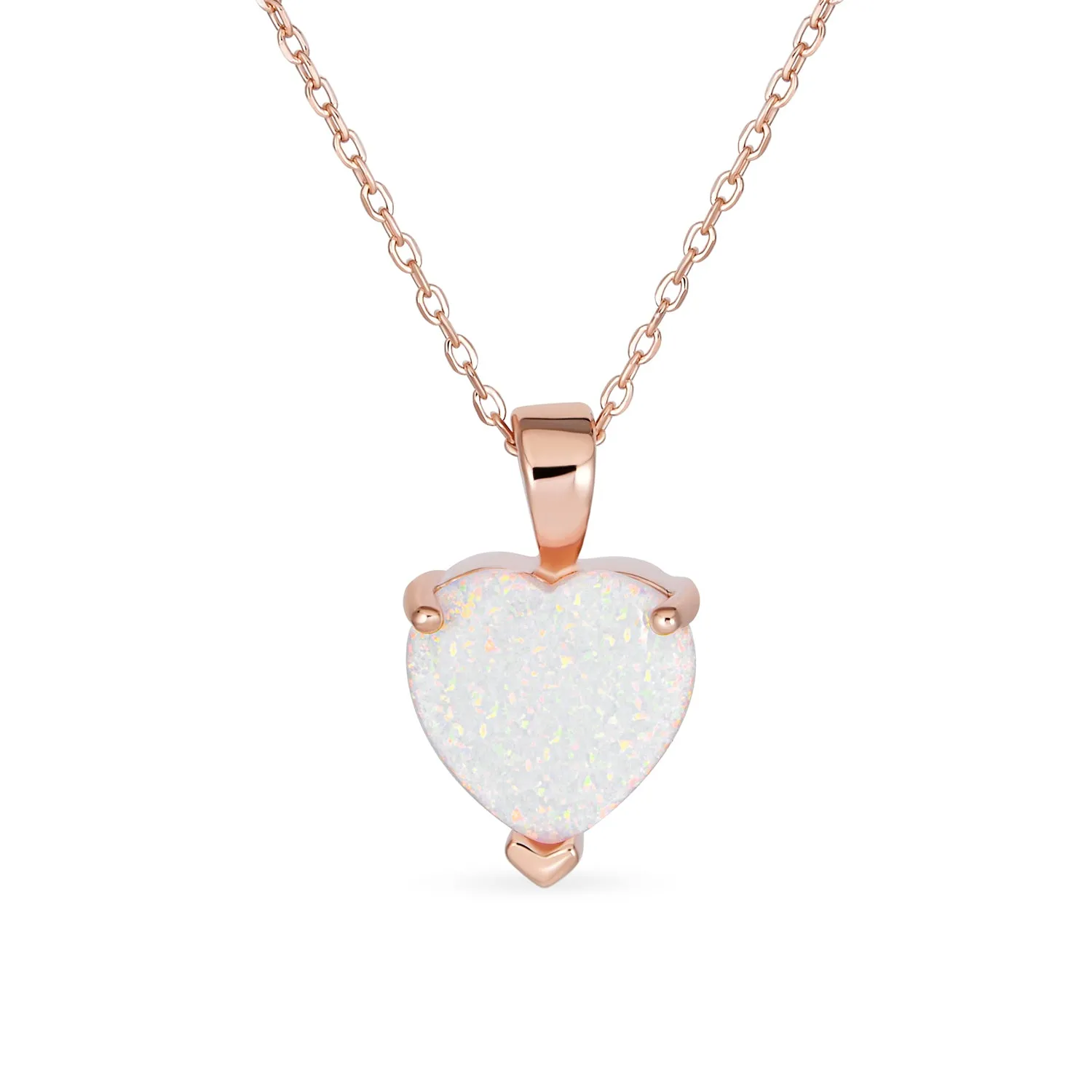 Romantic Bridal Necklace Opal Heart Pendant 14K Gold Plated Sterling Silver