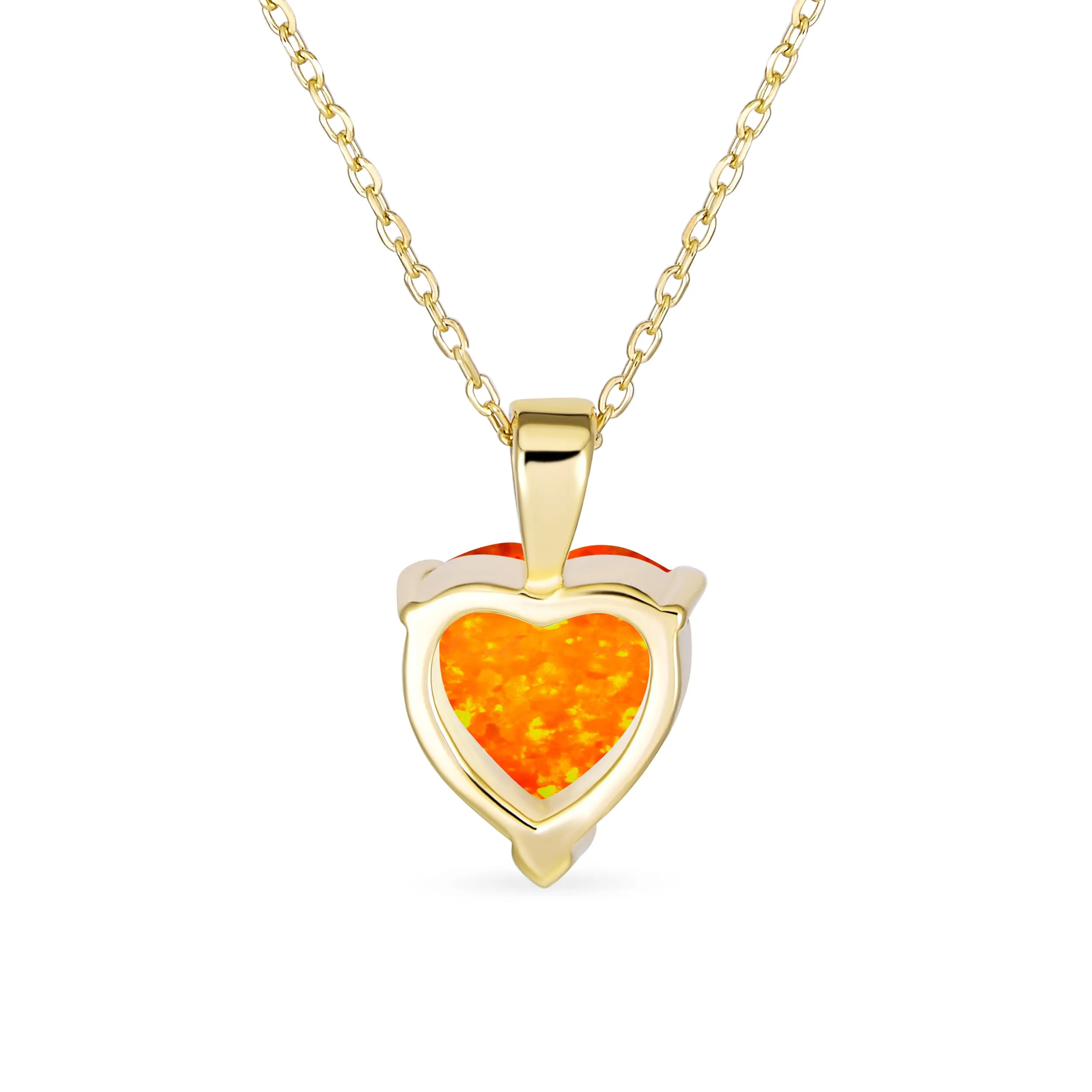 Romantic Bridal Necklace Opal Heart Pendant 14K Gold Plated Sterling Silver