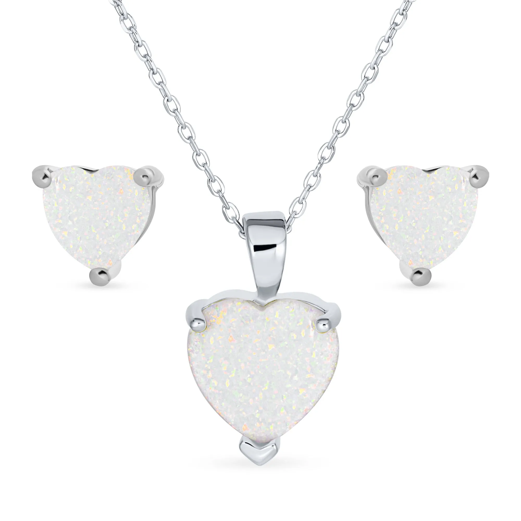 Romantic Bridal Necklace Opal Heart Pendant 14K Gold Plated Sterling Silver