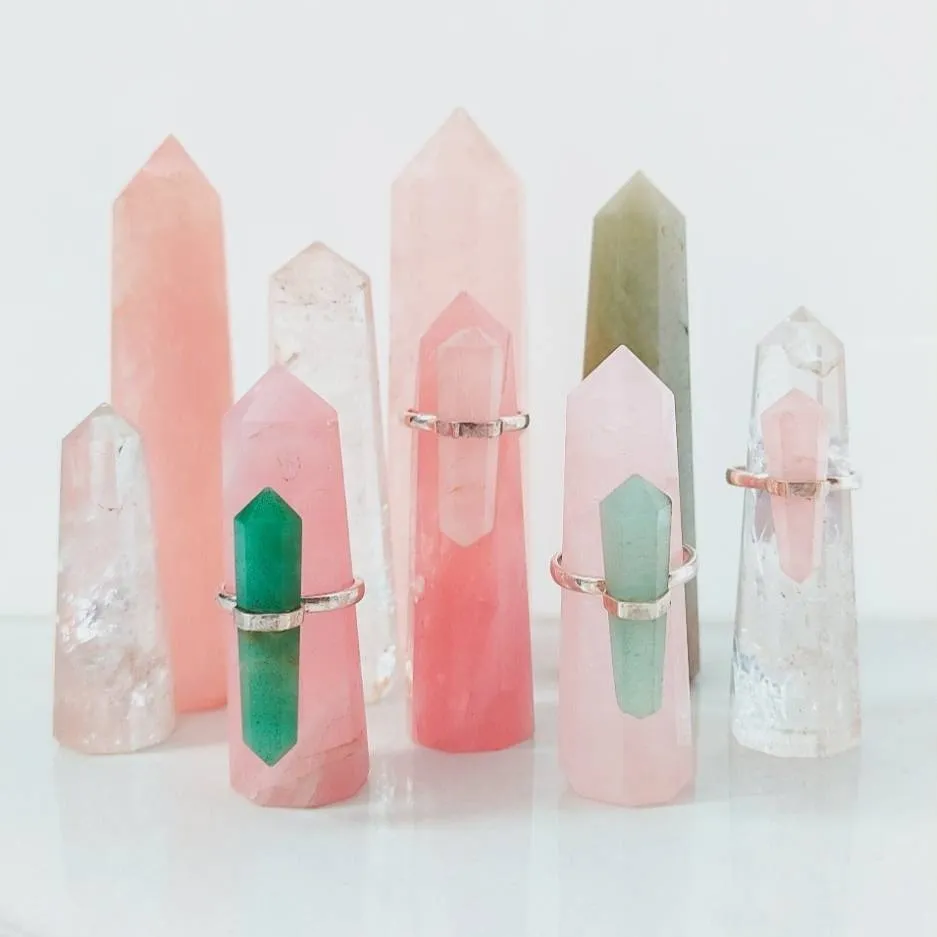 Rose Quartz and Aventurine Jade Stone Rings