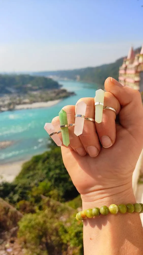 Rose Quartz and Aventurine Jade Stone Rings