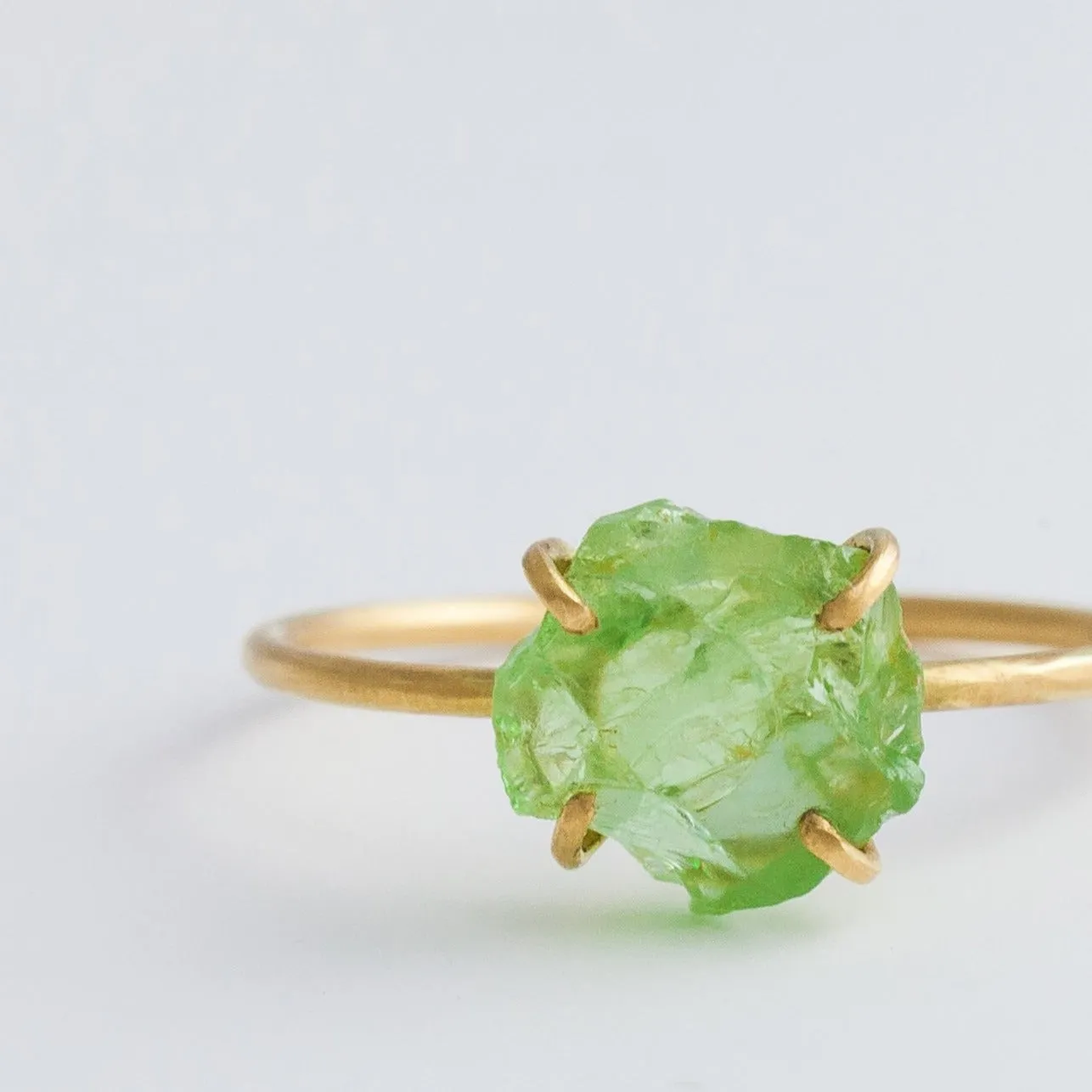 Rough stone green grossular garnet ring