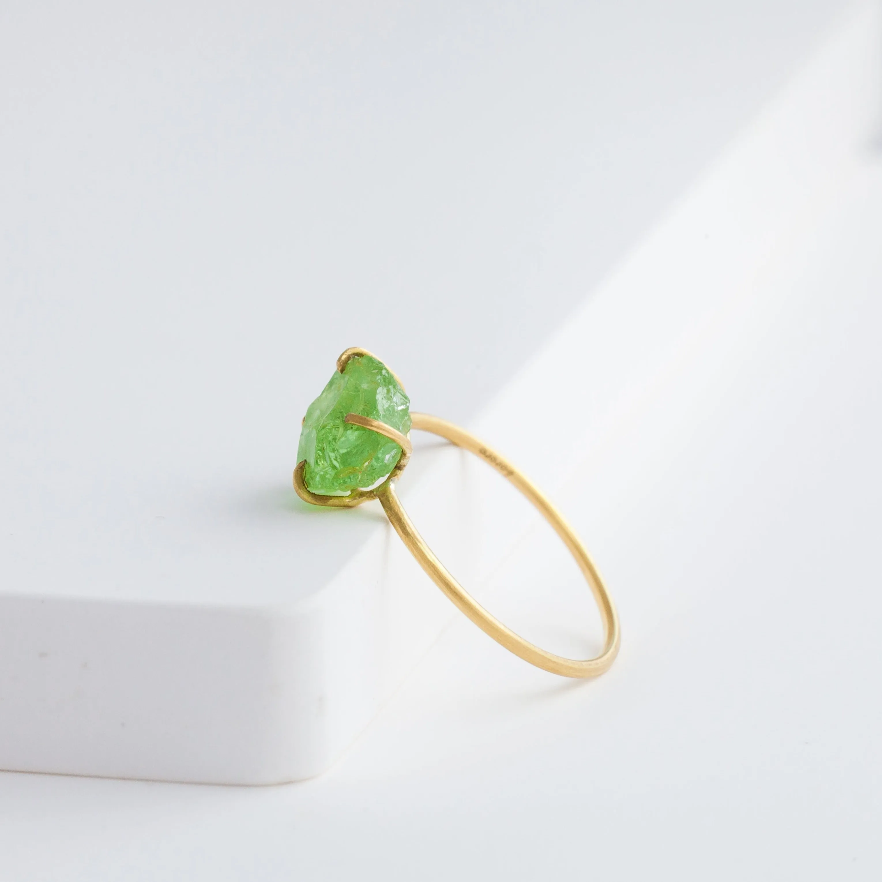 Rough stone green grossular garnet ring