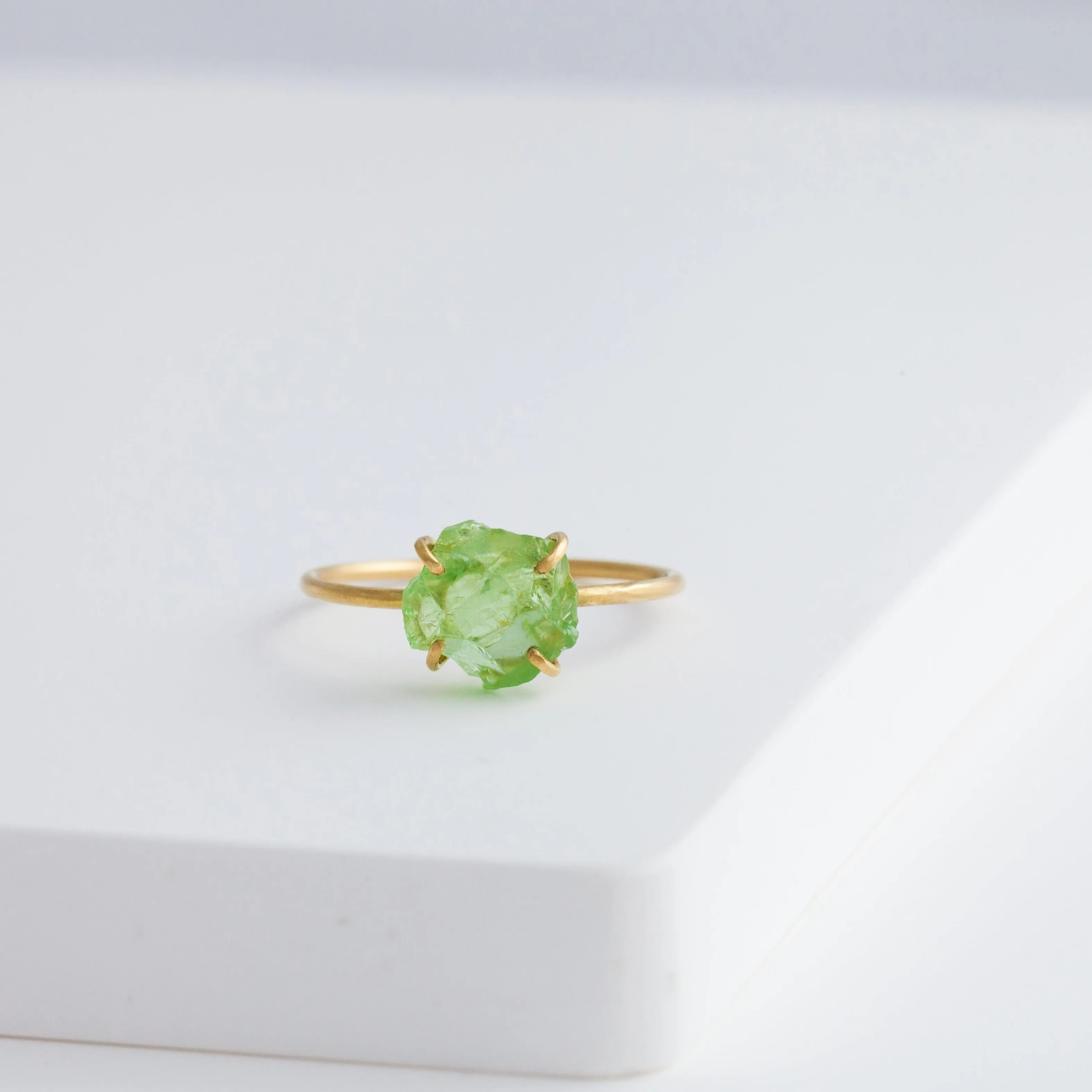 Rough stone green grossular garnet ring