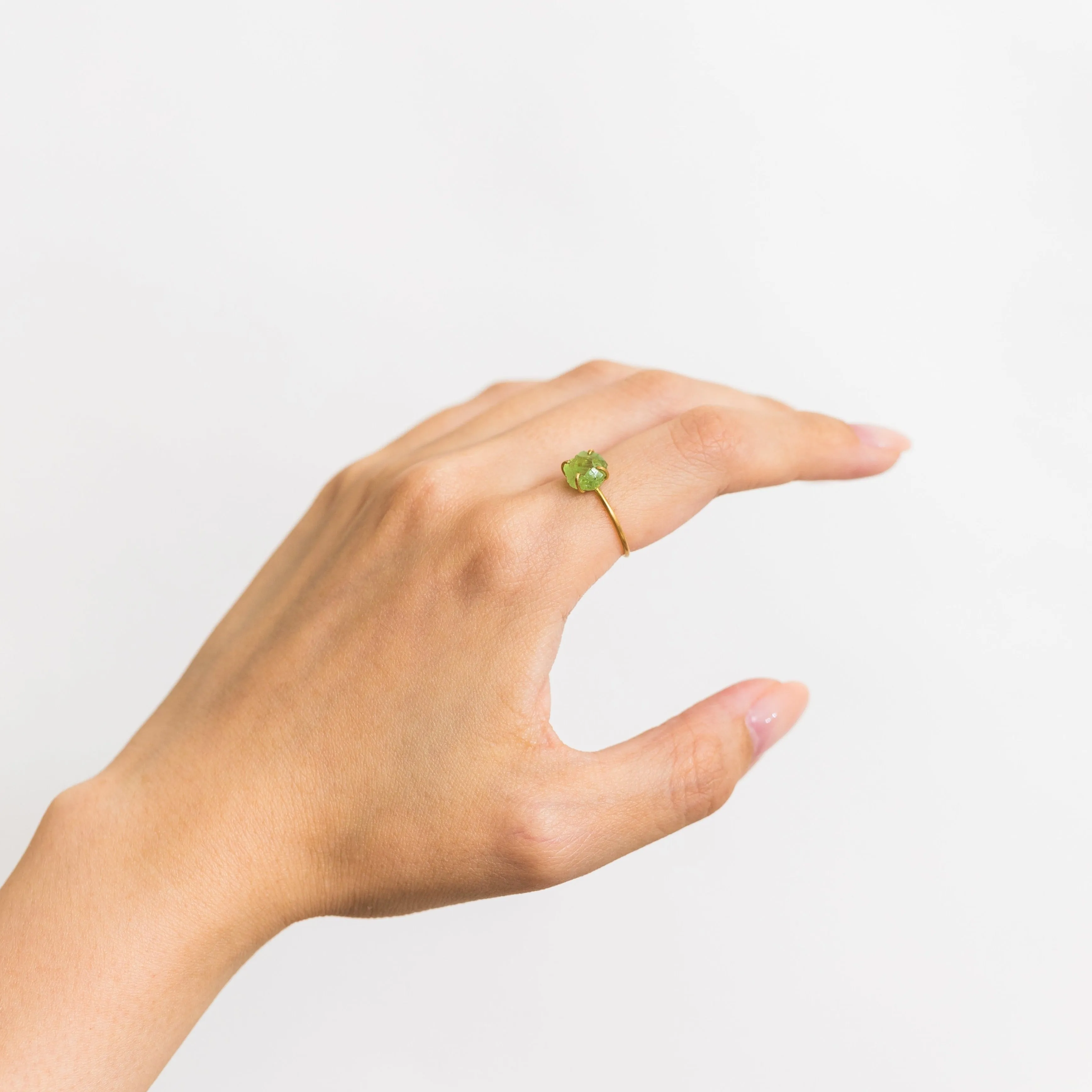 Rough stone green grossular garnet ring