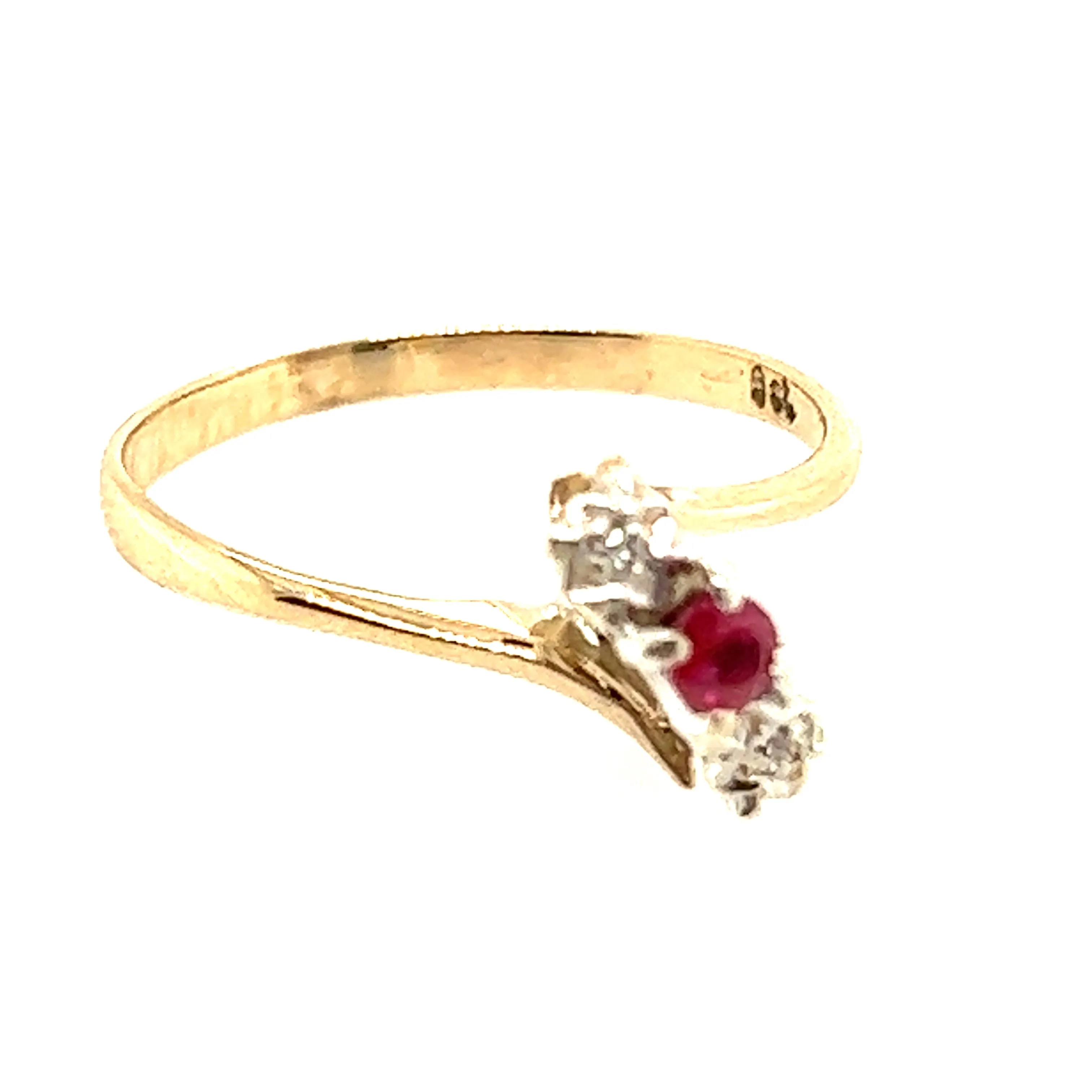 Ruby & Diamond 9ct Yellow Gold Art Deco Ring