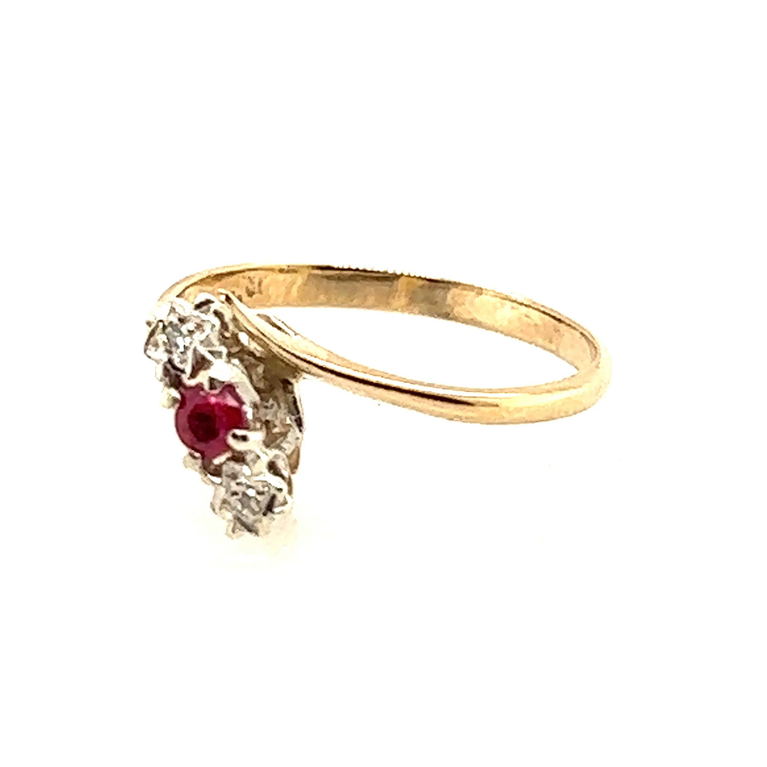 Ruby & Diamond 9ct Yellow Gold Art Deco Ring