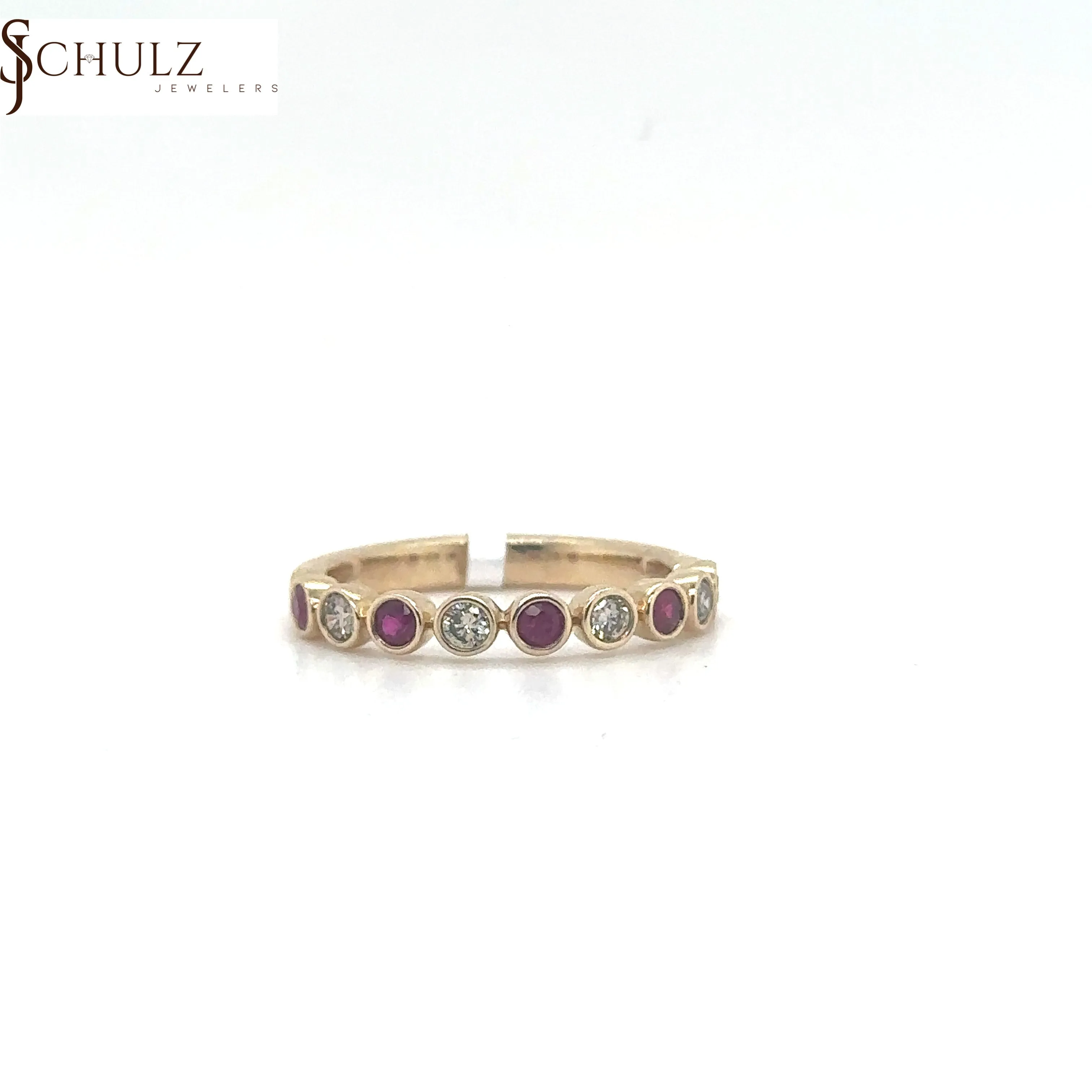 Ruby & Diamond Bezel Set Yellow Gold Stacking Band