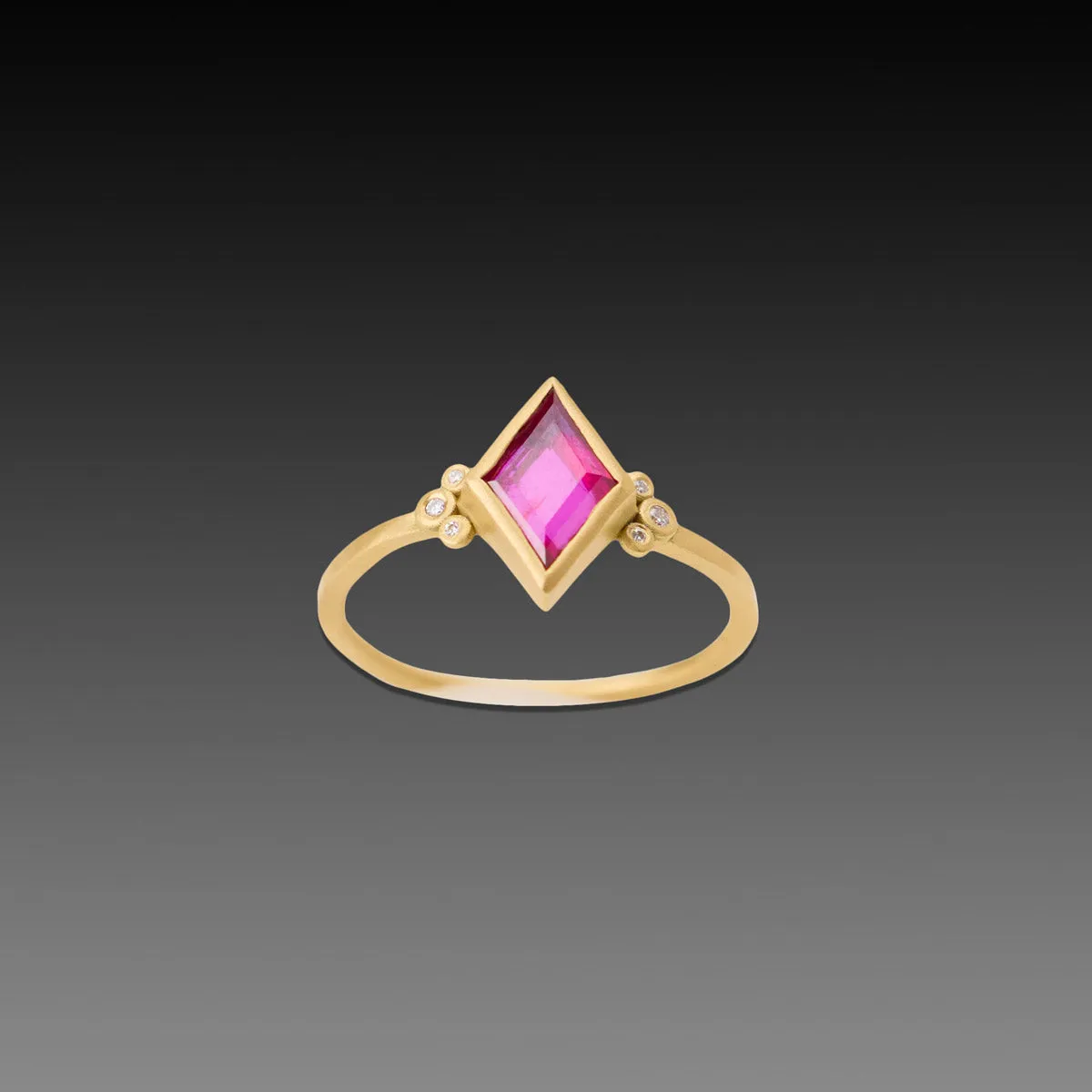 Ruby Ring with Diamond Trios