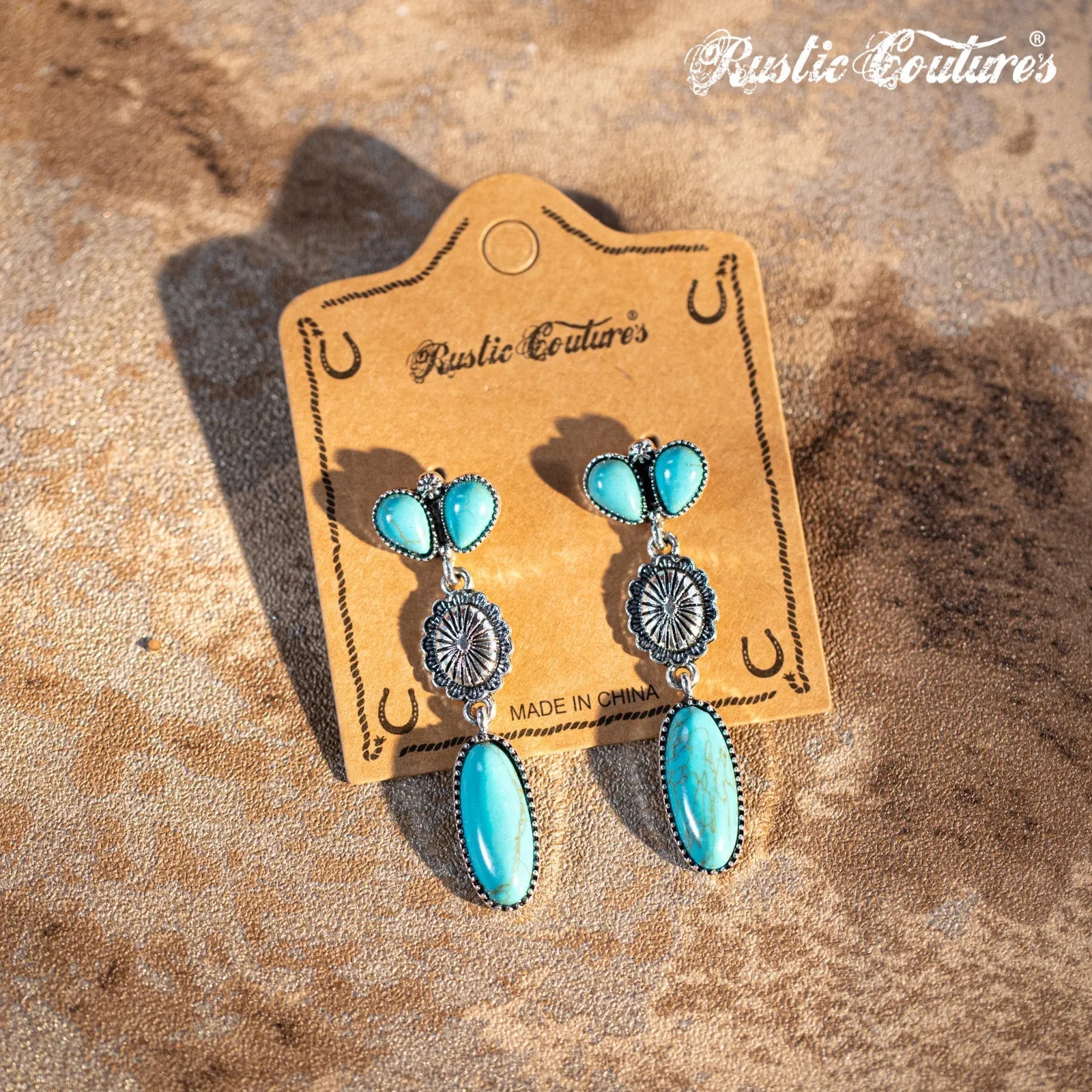 Rustic Couture's Navajo Oval  Concho Nature Turquoise Dangling Earring