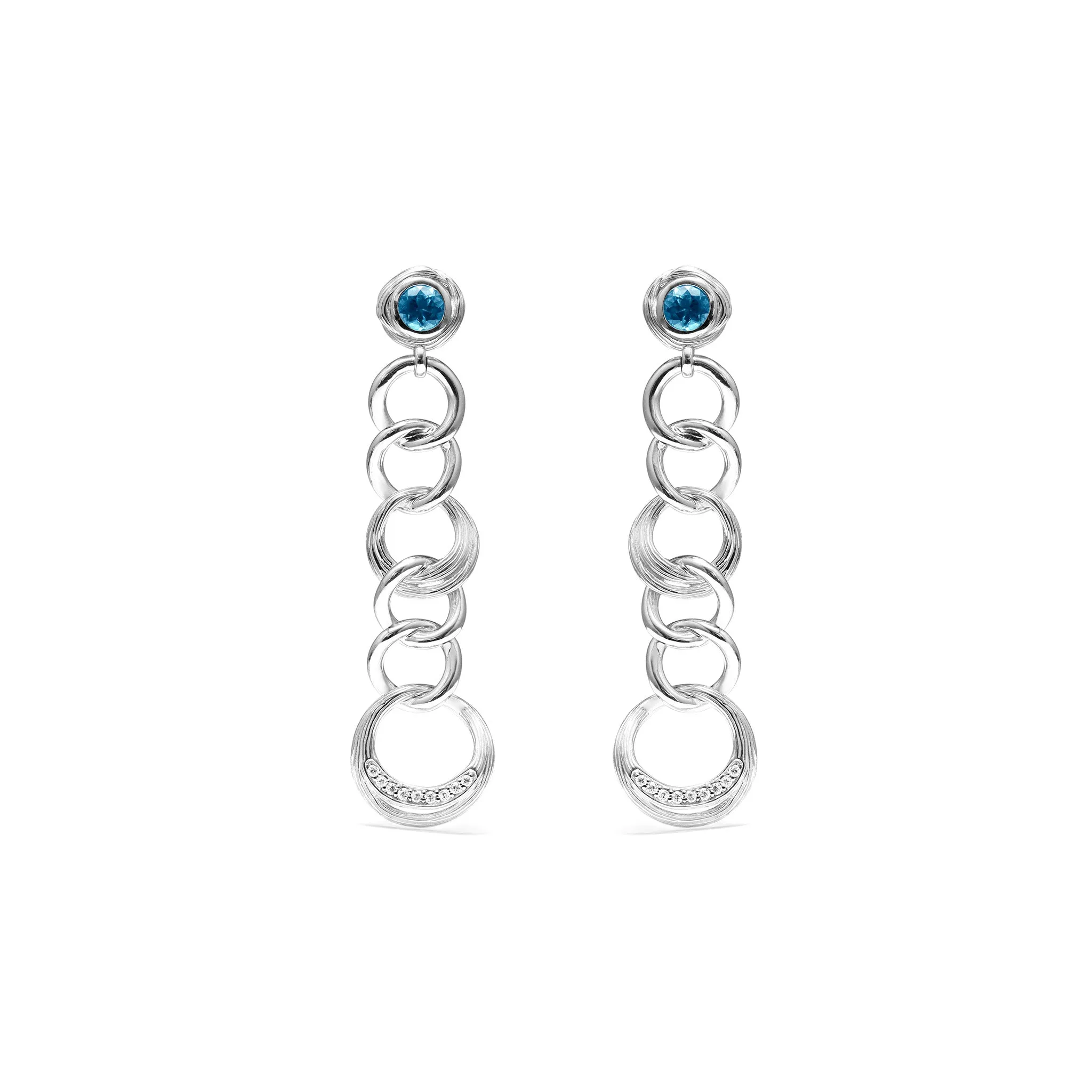 Santorini Linear Link Drop Earrings with London Blue Topaz and Diamonds