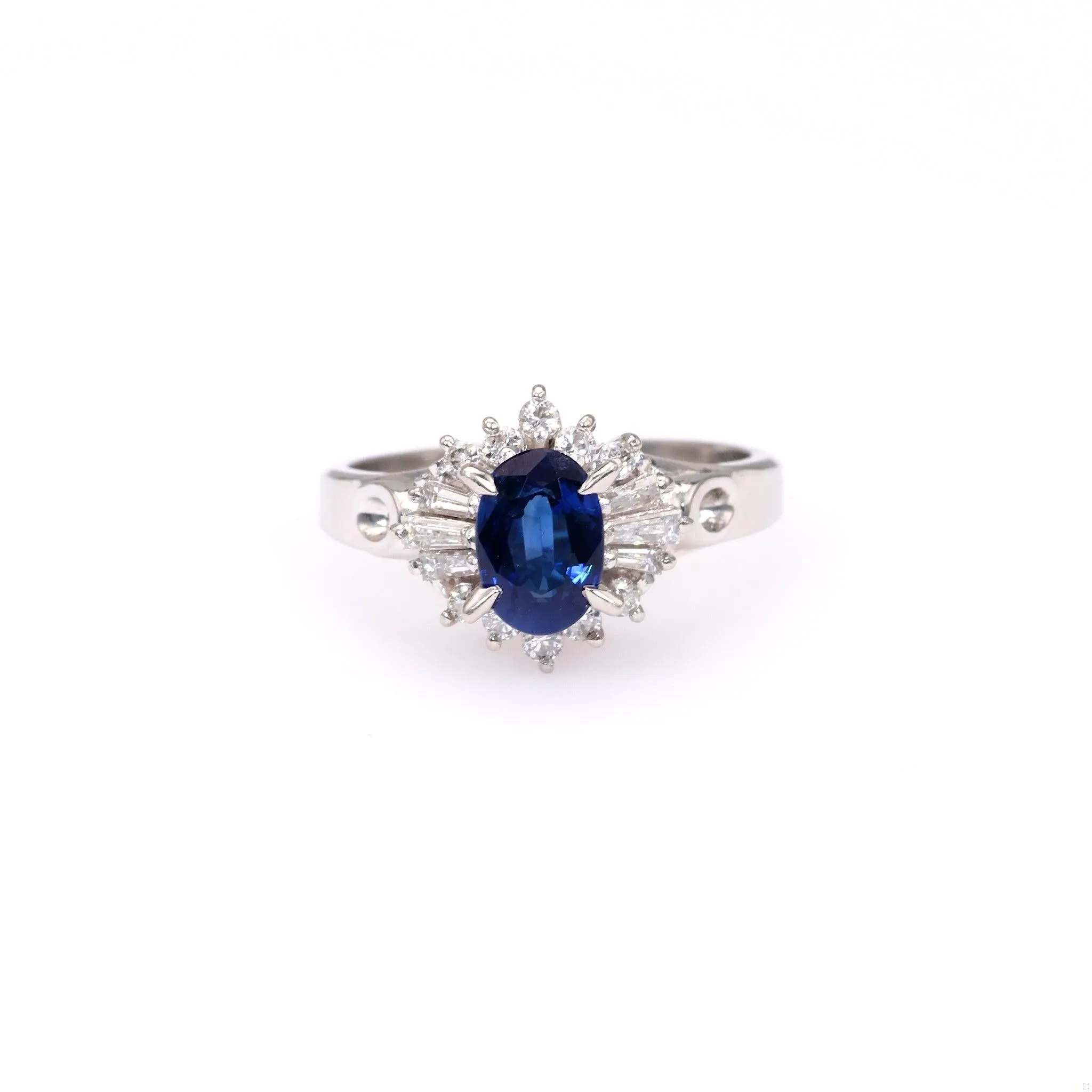 Sapphire Diamond Platinum Cluster Ring