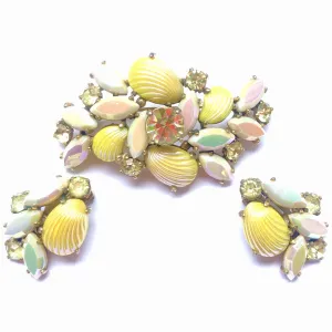 Schiaparelli Lemon Shell Brooch and Earrings Set