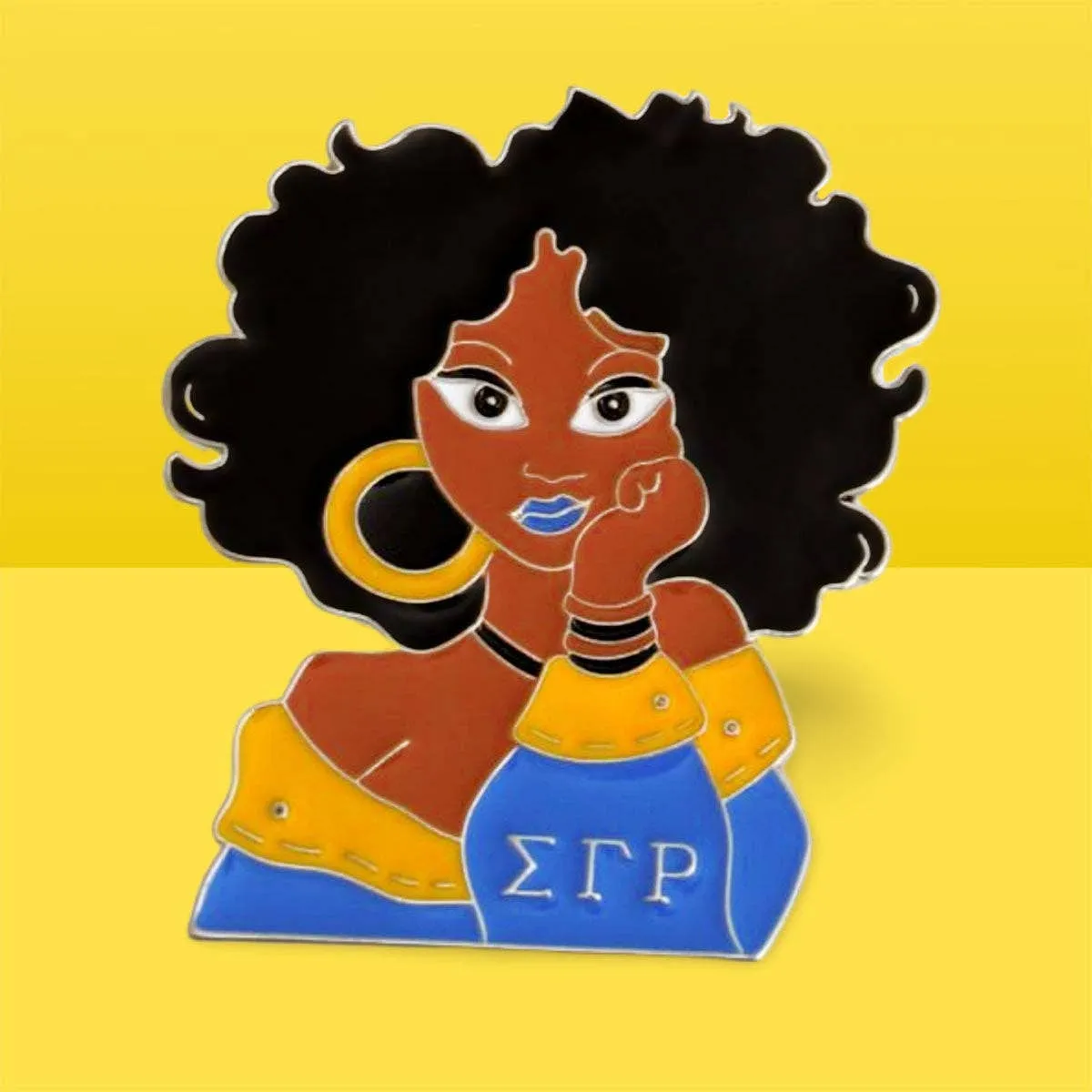 Sigma Gamma Rho Blue Gold Curly Hair Woman Pin