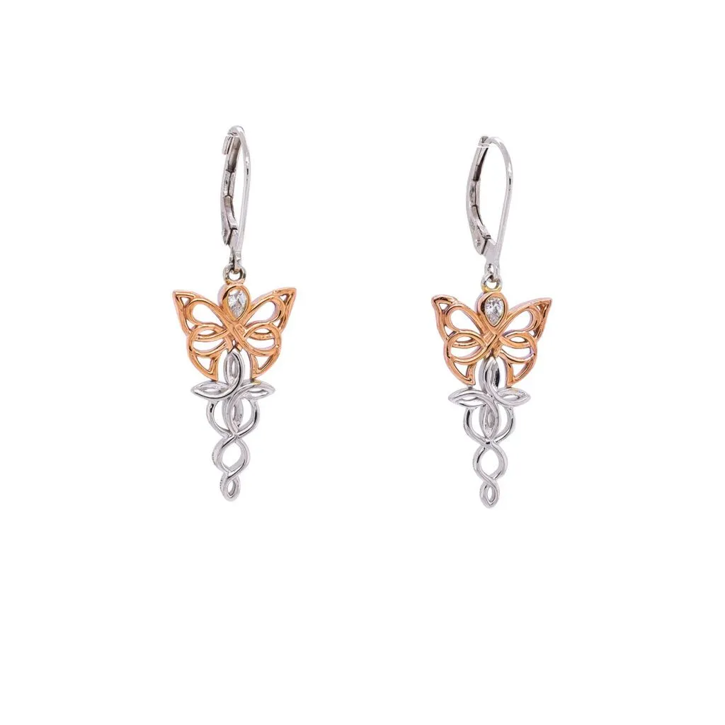 Silver and 10k Yellow or Rose Gold Butterfly Earrings - Cubic Zirconia