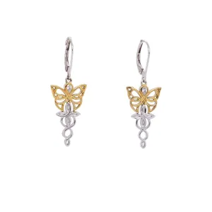 Silver and 10k Yellow or Rose Gold Butterfly Earrings - Cubic Zirconia