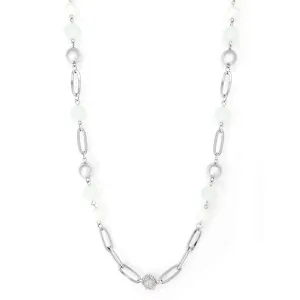 Silver tone long necklace with pearl and silver beads