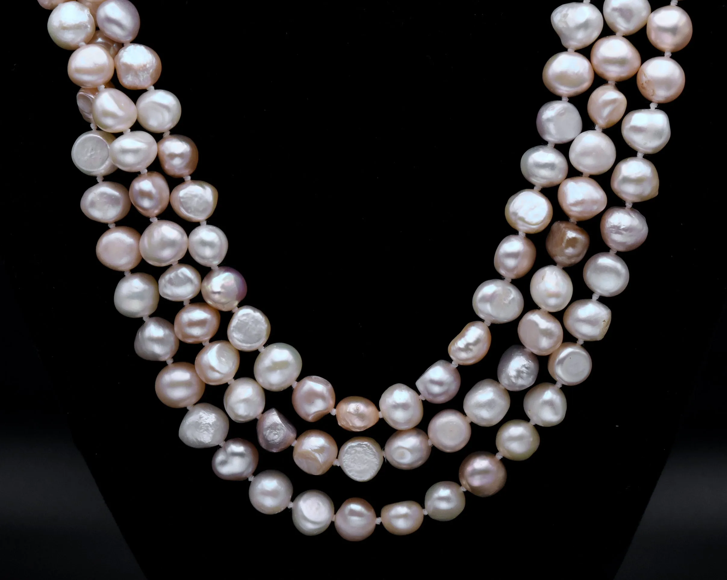 Single Strand Rope Necklace of Semi-Baroque Variety Colors Cultured Pearls - 63"