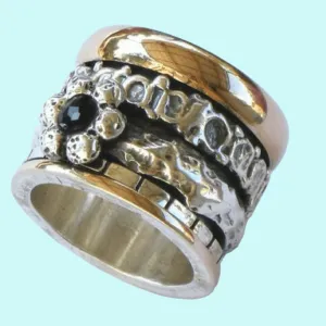 Spinner ring for woman / floral silver gold gemstone / designer jewelry Israeli ring