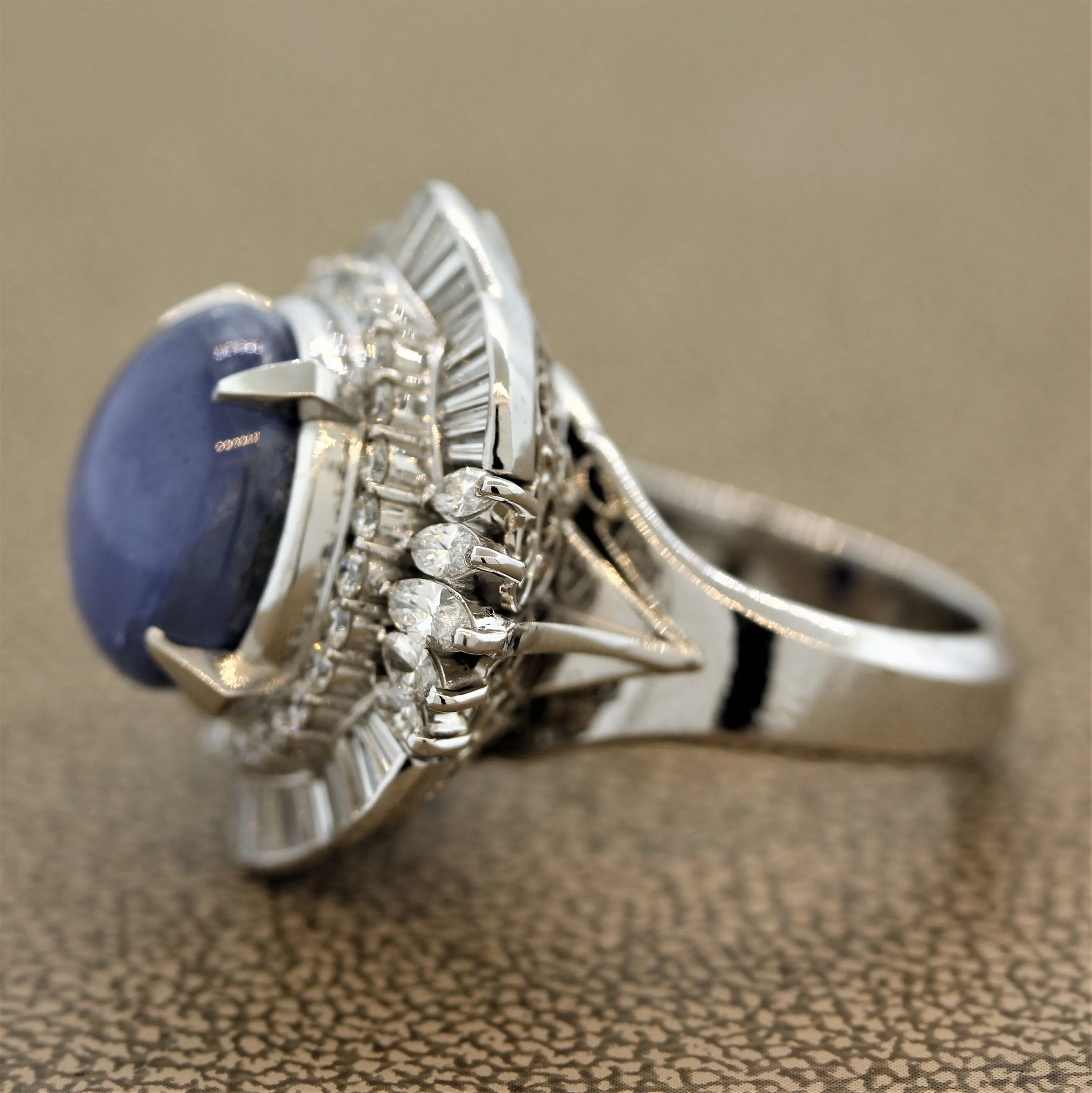 Star Sapphire Diamond Platinum Cocktail Ring