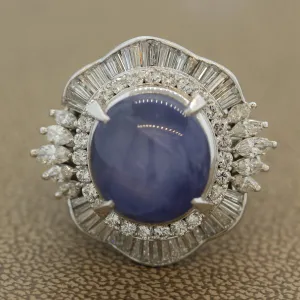 Star Sapphire Diamond Platinum Cocktail Ring