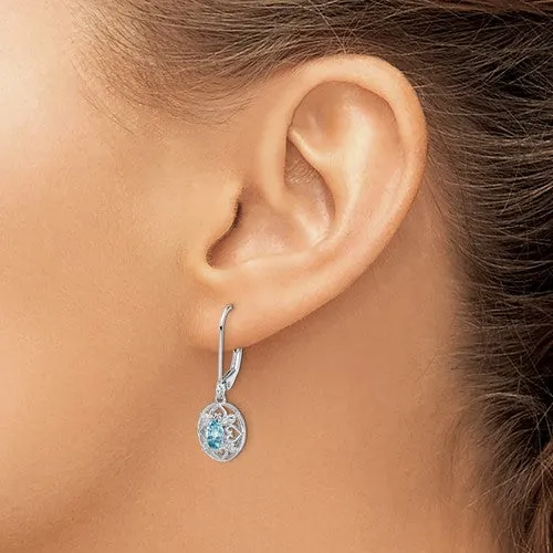 Sterling Silver Blue Topaz and Diamond Leverback Earrings