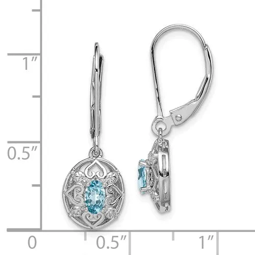 Sterling Silver Blue Topaz and Diamond Leverback Earrings