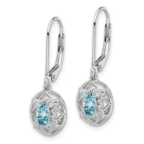 Sterling Silver Blue Topaz and Diamond Leverback Earrings