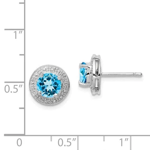 Sterling Silver Light Swiss Blue Topaz & Diamond Halo Post Earrings