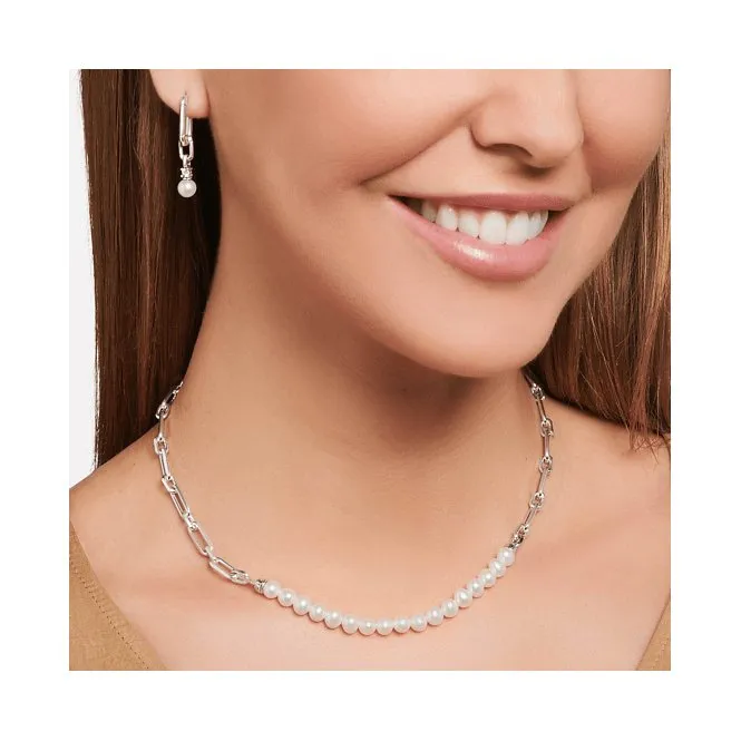 Sterling Silver Pearls And Links Necklace KE2108-082-14-L45V