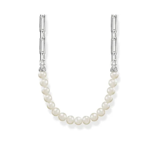 Sterling Silver Pearls And Links Necklace KE2108-082-14-L45V